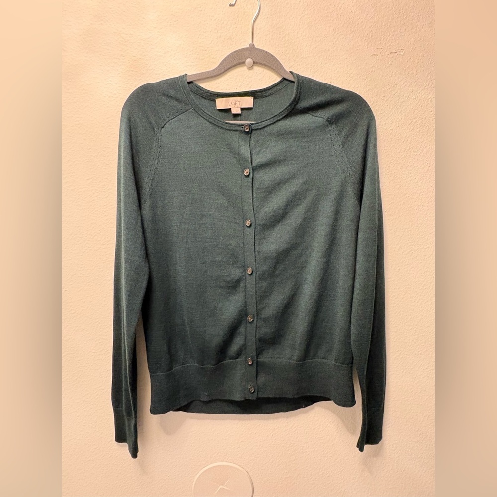 LOFT Dark Teal Button-Front Women's Cardigan Sweater